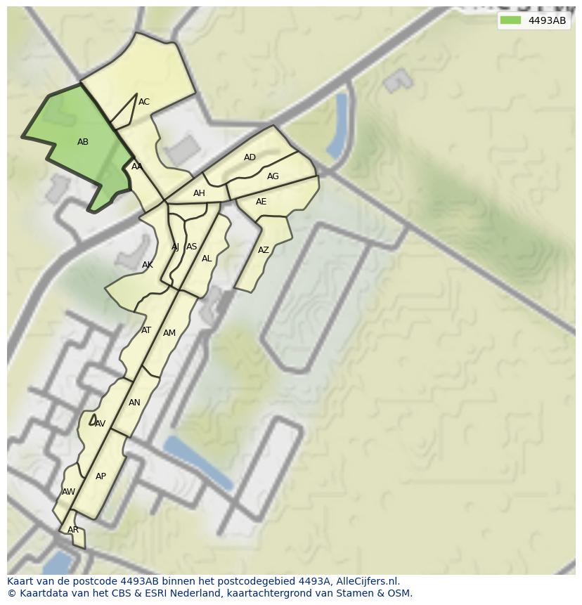 Afbeelding van het postcodegebied 4493 AB op de kaart.