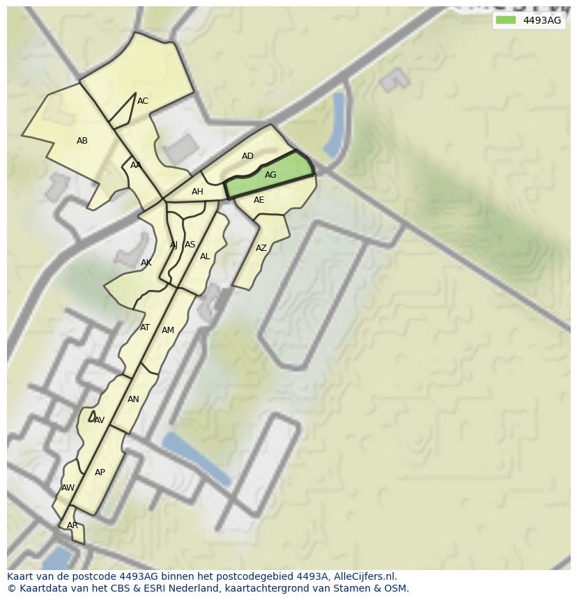 Afbeelding van het postcodegebied 4493 AG op de kaart.