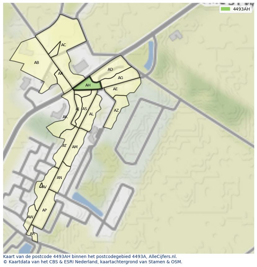 Afbeelding van het postcodegebied 4493 AH op de kaart.
