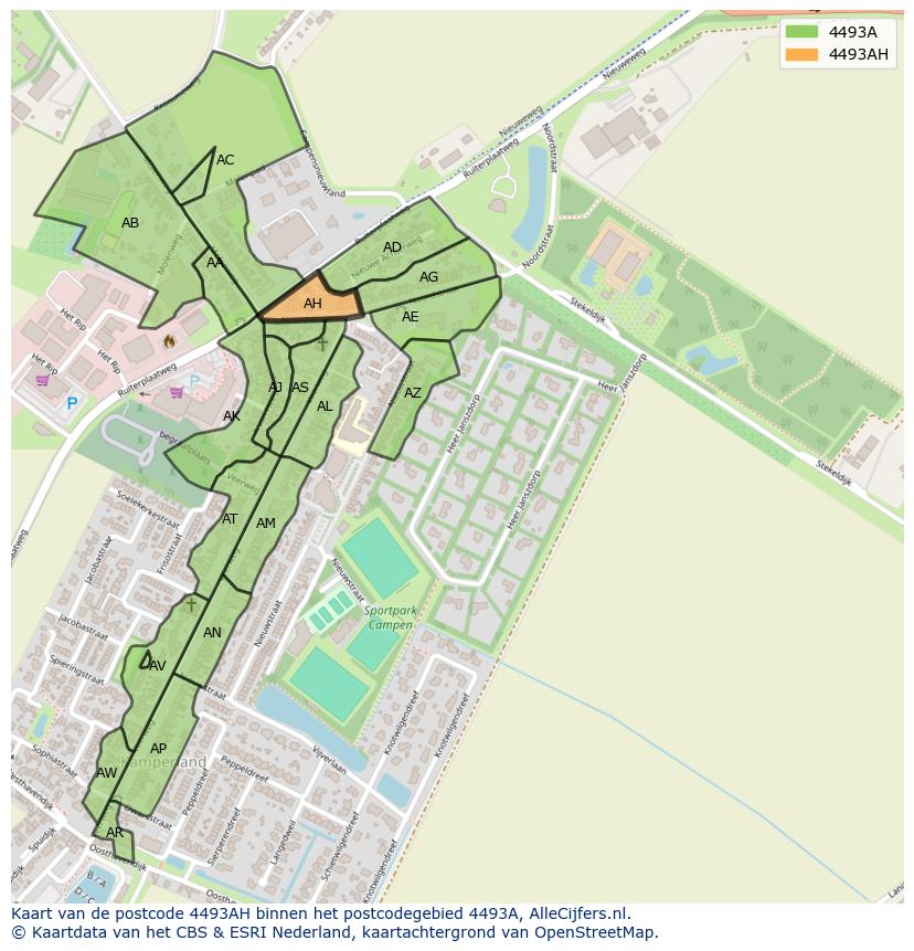 Afbeelding van het postcodegebied 4493 AH op de kaart.
