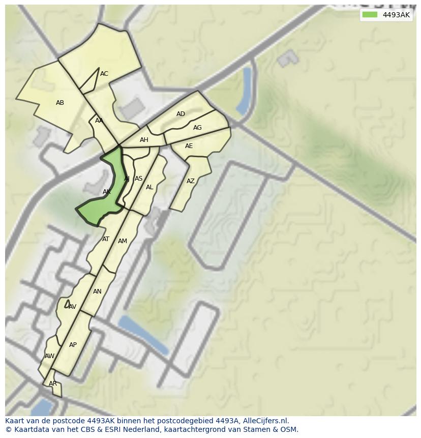 Afbeelding van het postcodegebied 4493 AK op de kaart.