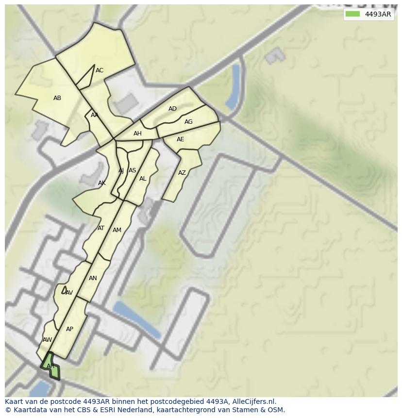 Afbeelding van het postcodegebied 4493 AR op de kaart.