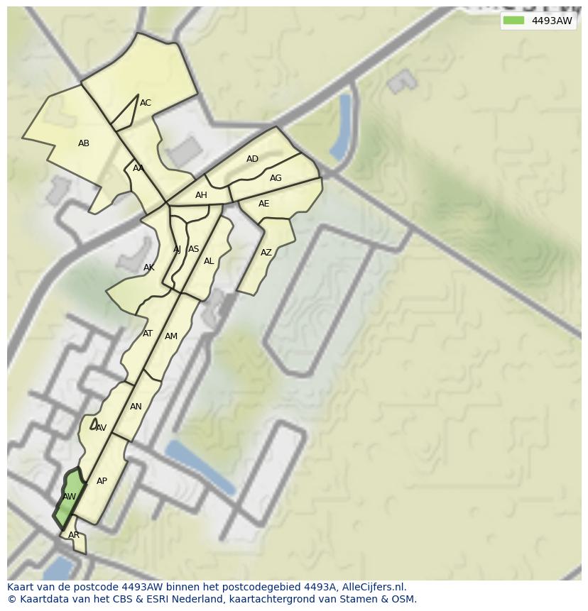 Afbeelding van het postcodegebied 4493 AW op de kaart.