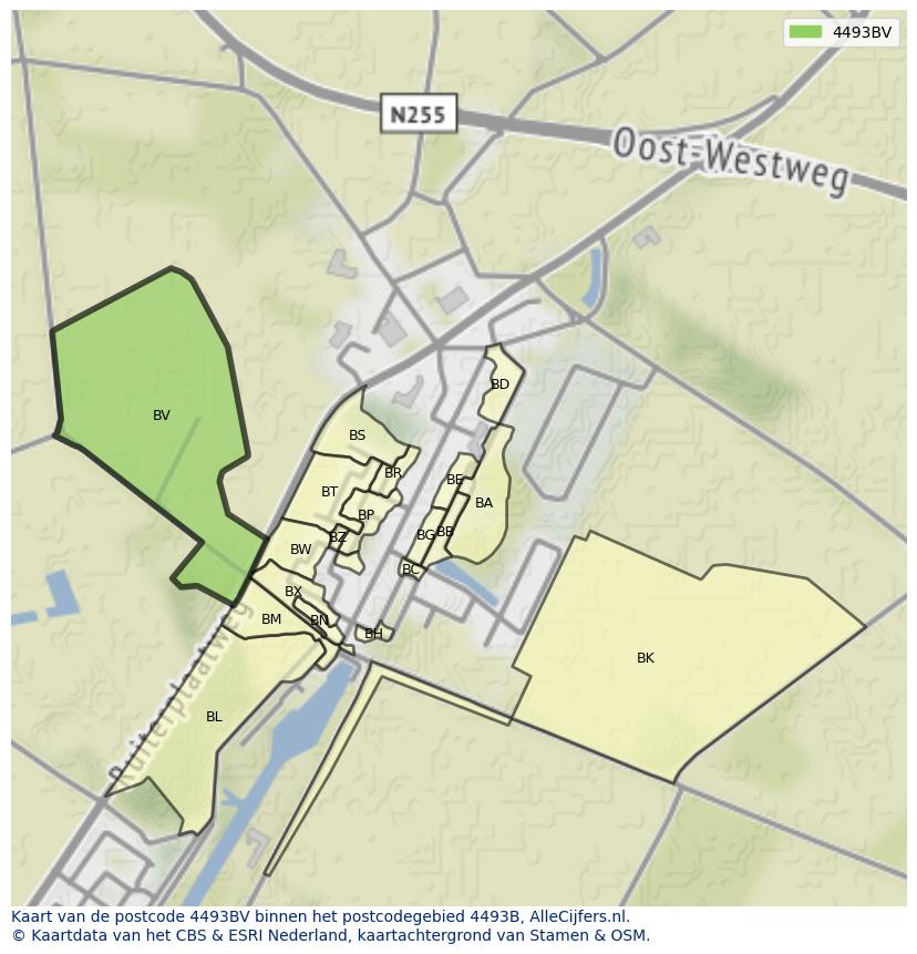 Afbeelding van het postcodegebied 4493 BV op de kaart.