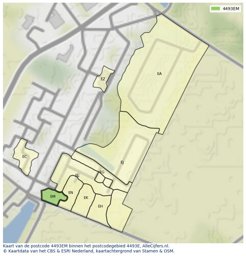 Afbeelding van het postcodegebied 4493 EM op de kaart.