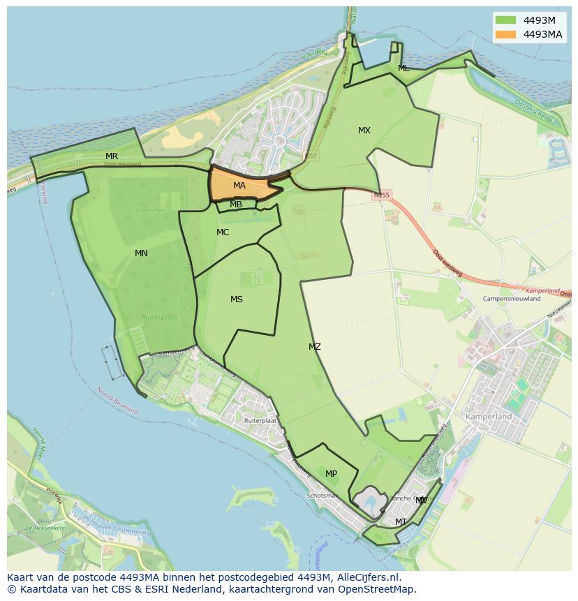 Afbeelding van het postcodegebied 4493 MA op de kaart.
