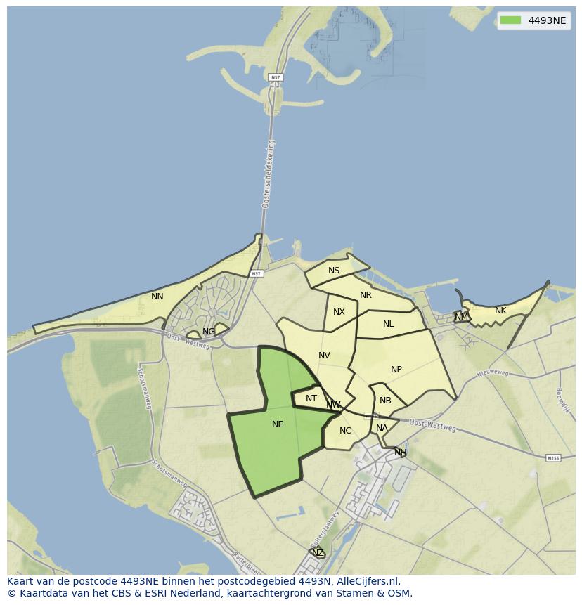 Afbeelding van het postcodegebied 4493 NE op de kaart.