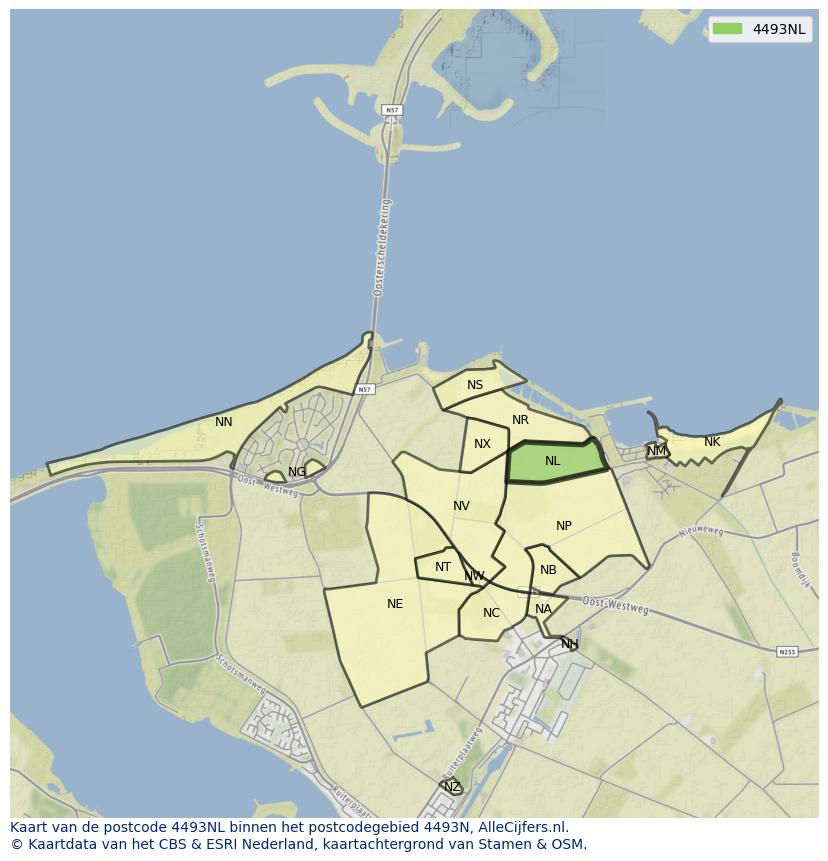Afbeelding van het postcodegebied 4493 NL op de kaart.