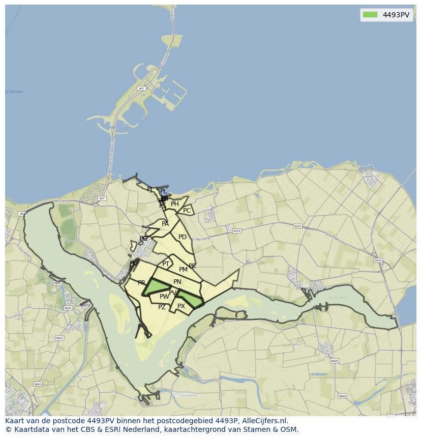 Afbeelding van het postcodegebied 4493 PV op de kaart.