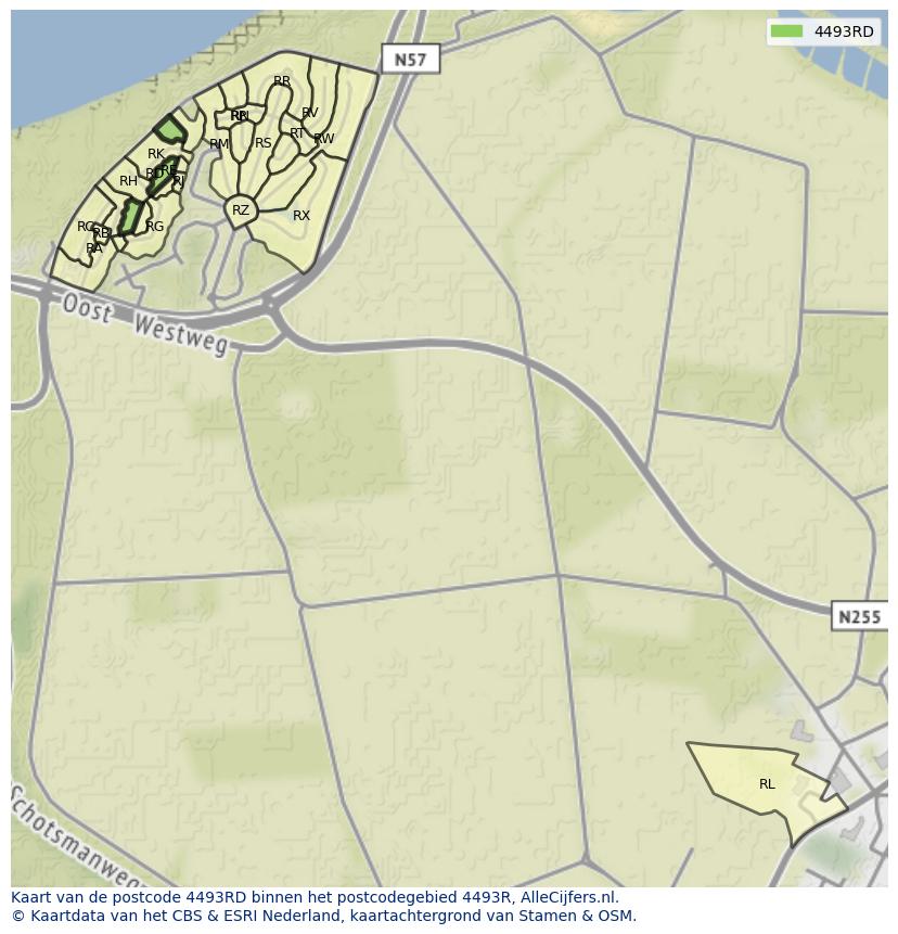 Afbeelding van het postcodegebied 4493 RD op de kaart.