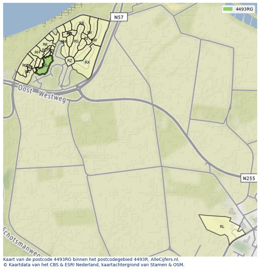 Afbeelding van het postcodegebied 4493 RG op de kaart.