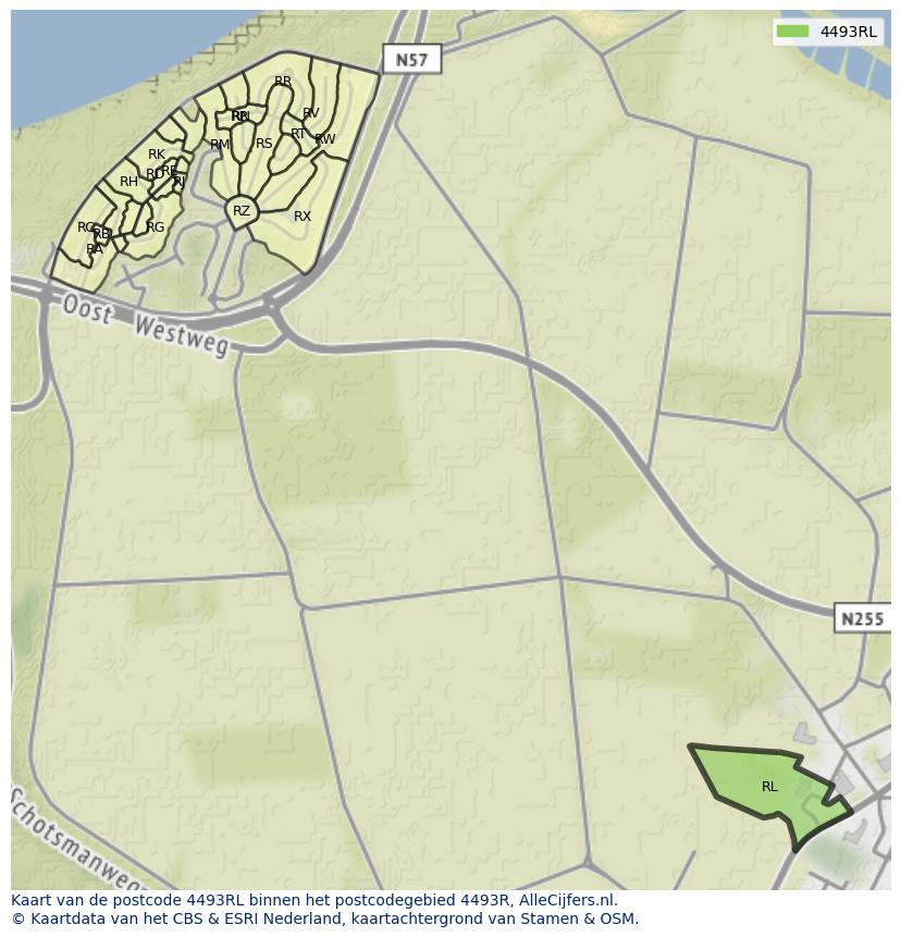 Afbeelding van het postcodegebied 4493 RL op de kaart.