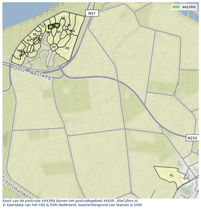 Afbeelding van het postcodegebied 4493 RN op de kaart.