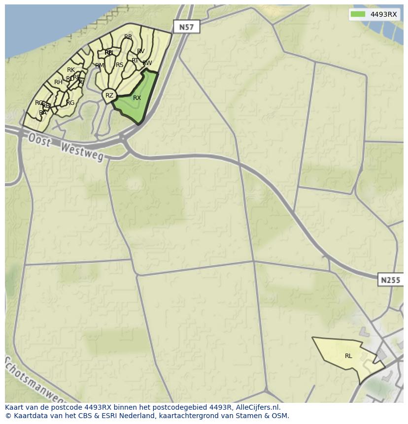 Afbeelding van het postcodegebied 4493 RX op de kaart.