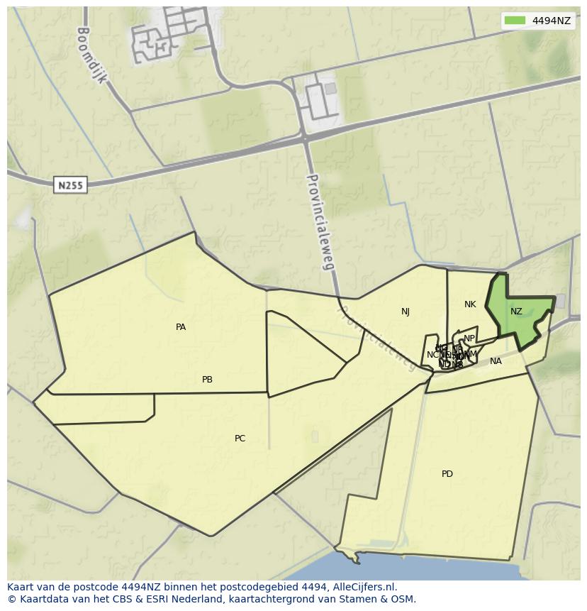 Afbeelding van het postcodegebied 4494 NZ op de kaart.