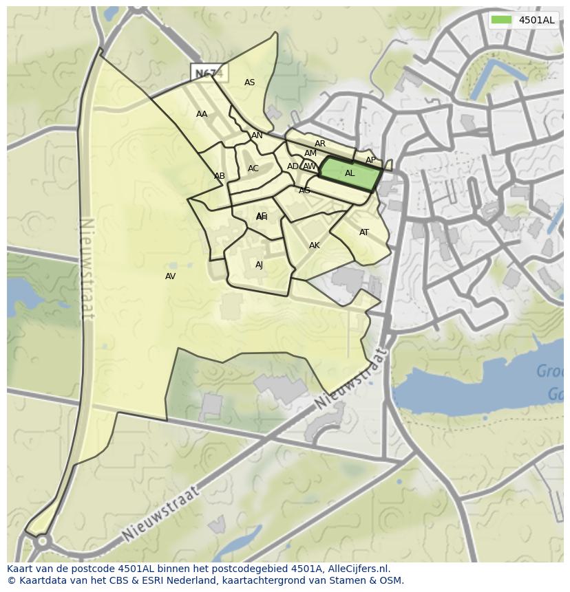 Afbeelding van het postcodegebied 4501 AL op de kaart.
