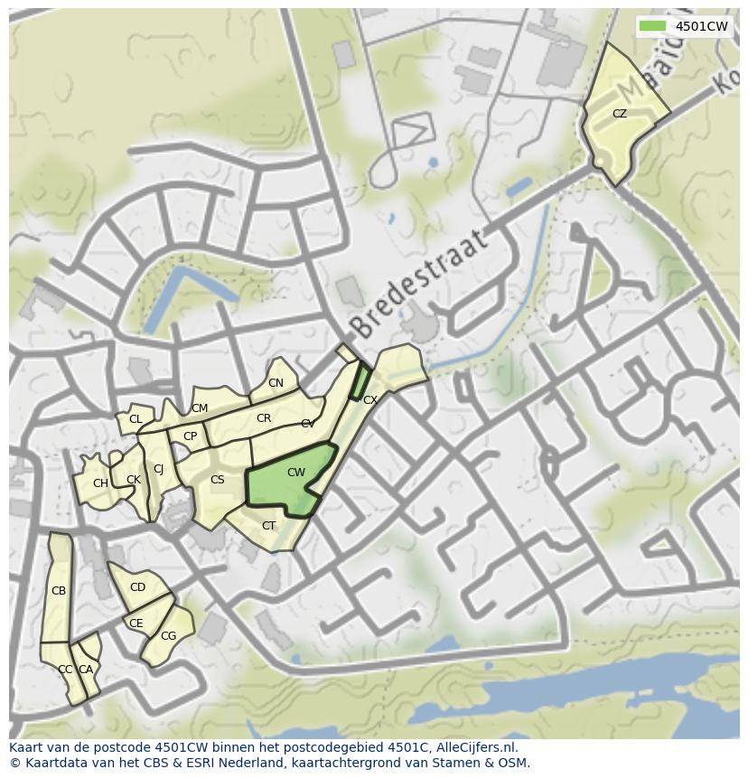 Afbeelding van het postcodegebied 4501 CW op de kaart.