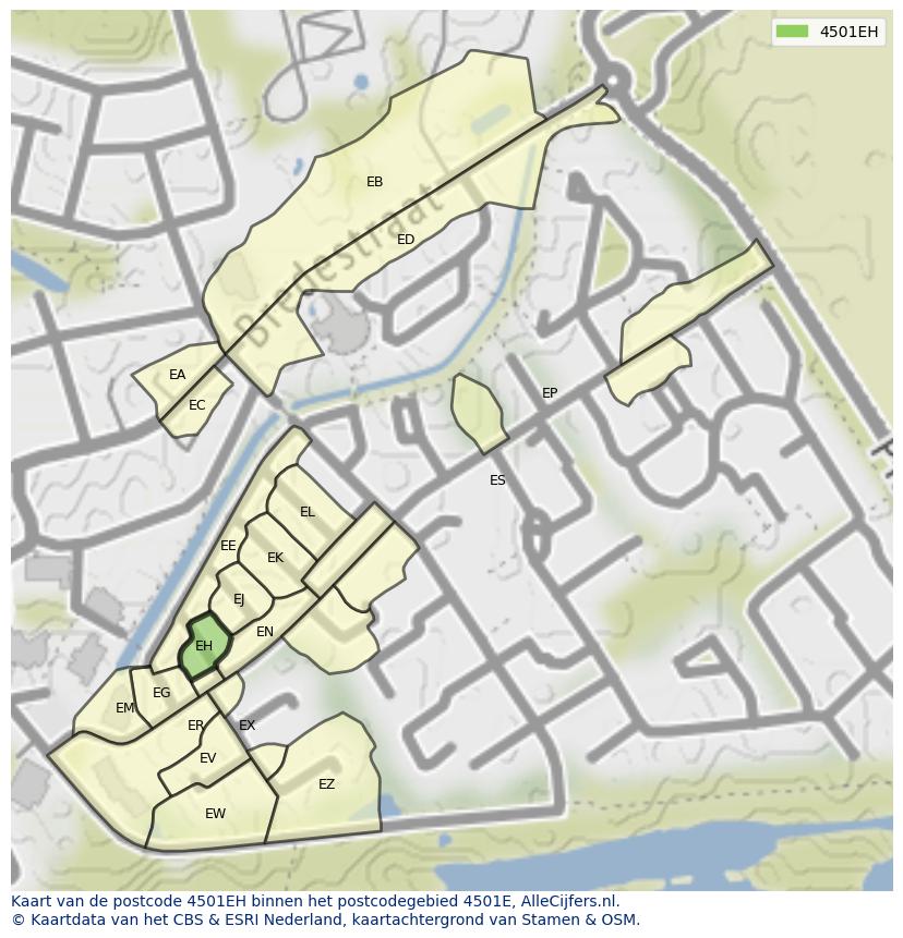 Afbeelding van het postcodegebied 4501 EH op de kaart.