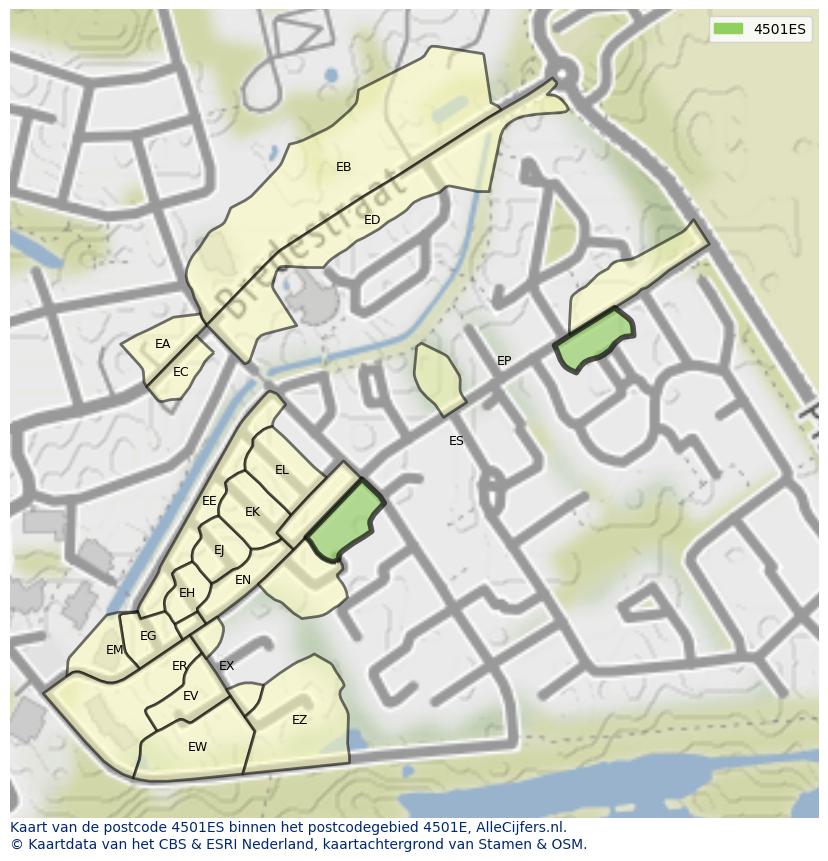 Afbeelding van het postcodegebied 4501 ES op de kaart.