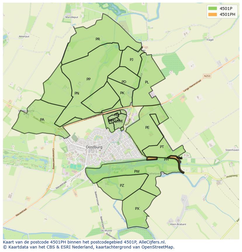 Afbeelding van het postcodegebied 4501 PH op de kaart.