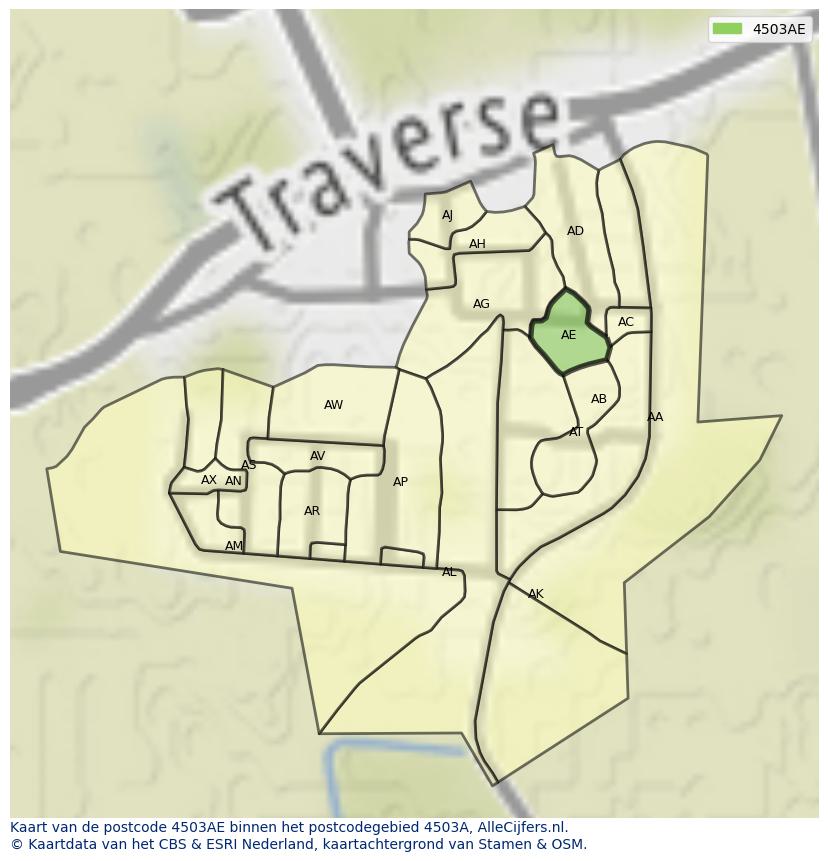 Afbeelding van het postcodegebied 4503 AE op de kaart.
