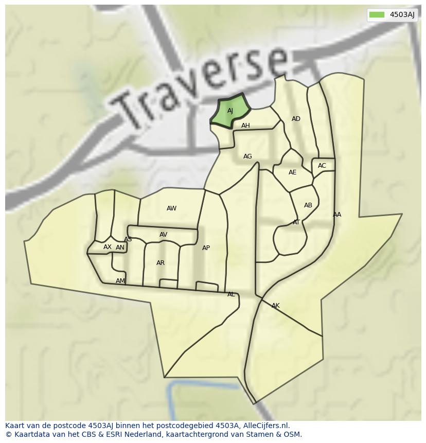 Afbeelding van het postcodegebied 4503 AJ op de kaart.