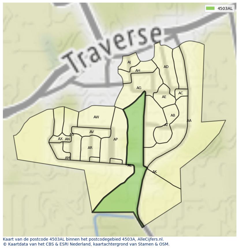 Afbeelding van het postcodegebied 4503 AL op de kaart.