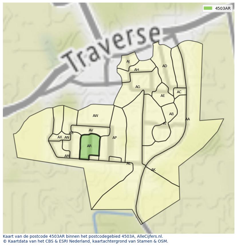 Afbeelding van het postcodegebied 4503 AR op de kaart.