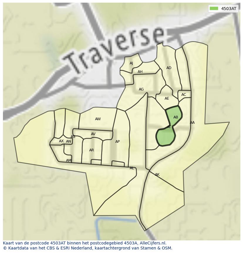 Afbeelding van het postcodegebied 4503 AT op de kaart.