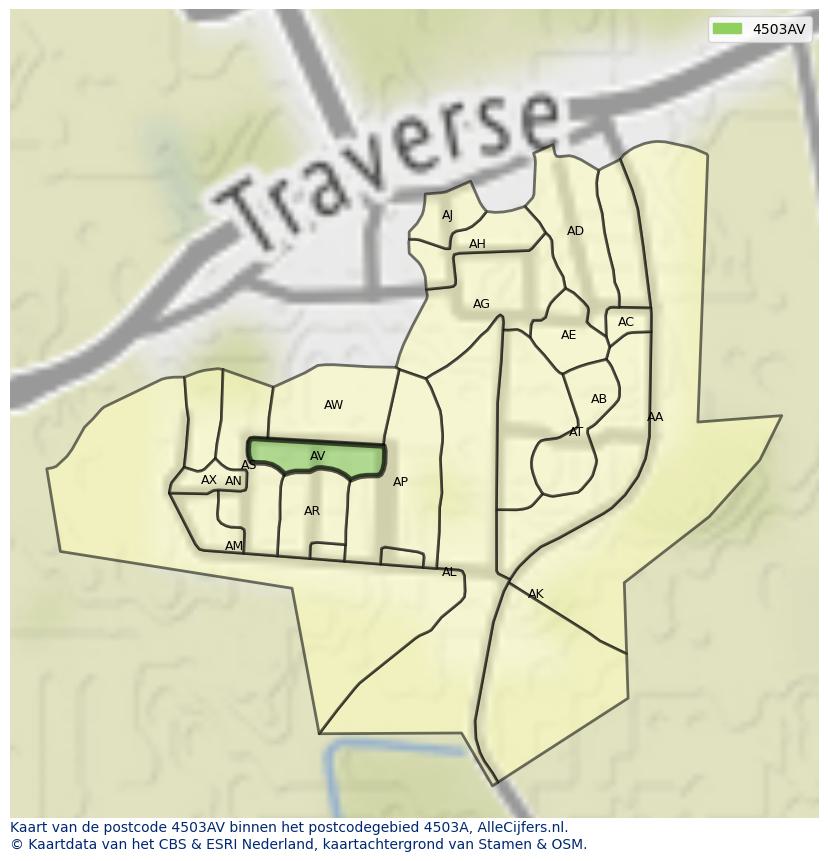 Afbeelding van het postcodegebied 4503 AV op de kaart.
