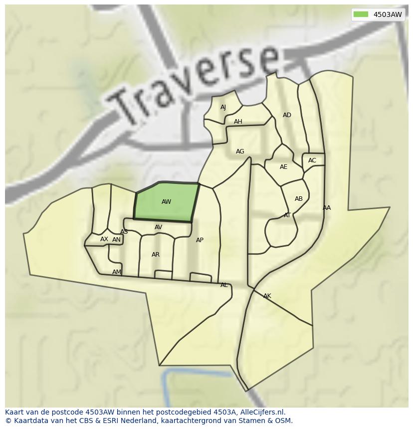 Afbeelding van het postcodegebied 4503 AW op de kaart.