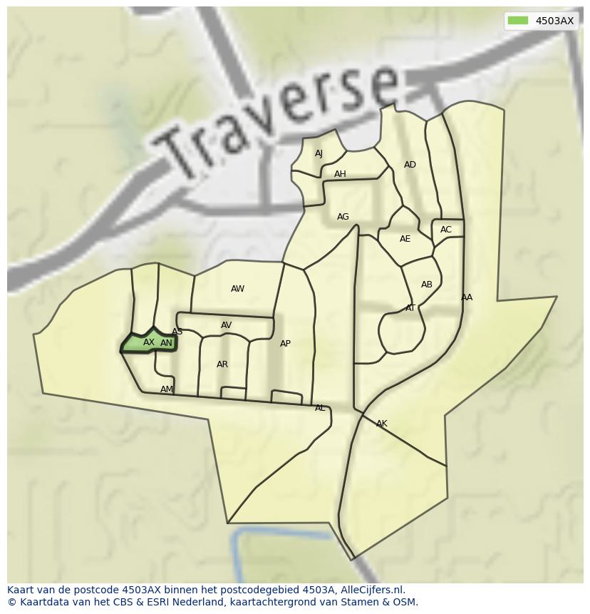 Afbeelding van het postcodegebied 4503 AX op de kaart.