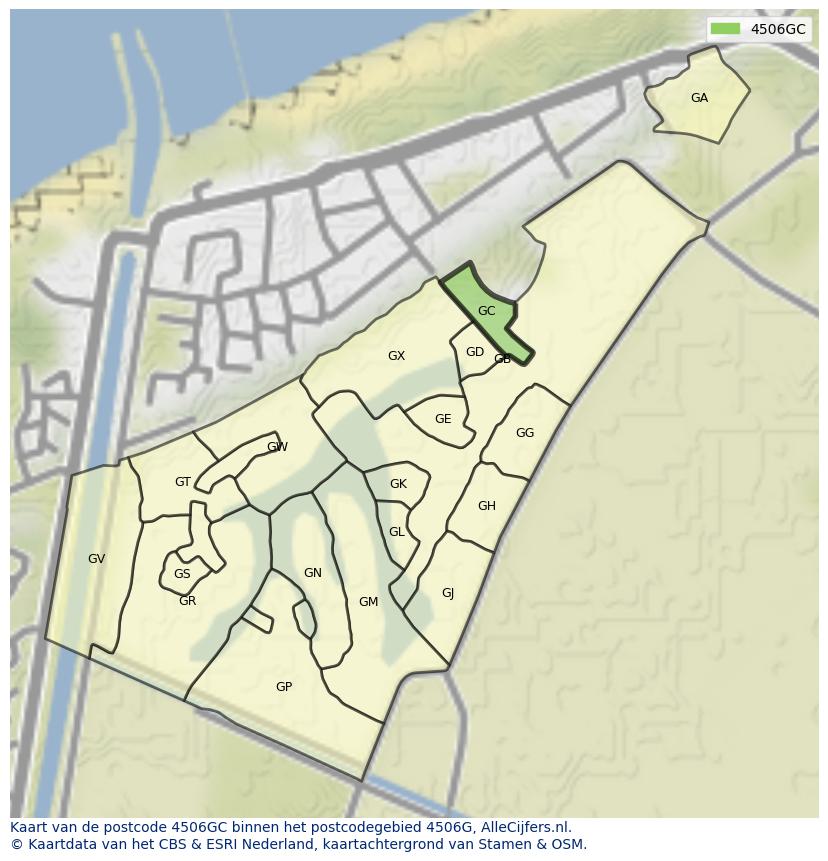 Afbeelding van het postcodegebied 4506 GC op de kaart.