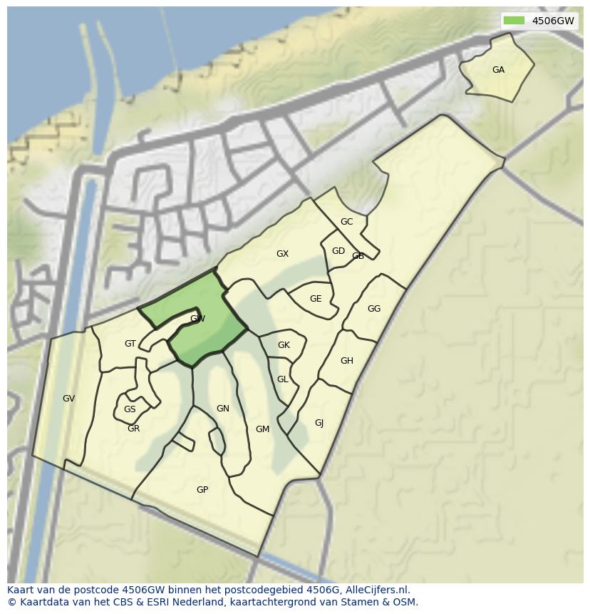 Afbeelding van het postcodegebied 4506 GW op de kaart.