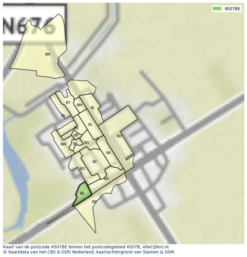Afbeelding van het postcodegebied 4507 BE op de kaart.
