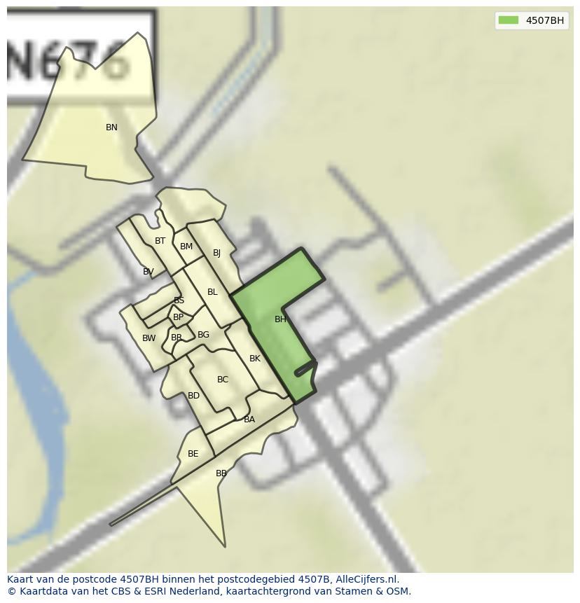 Afbeelding van het postcodegebied 4507 BH op de kaart.