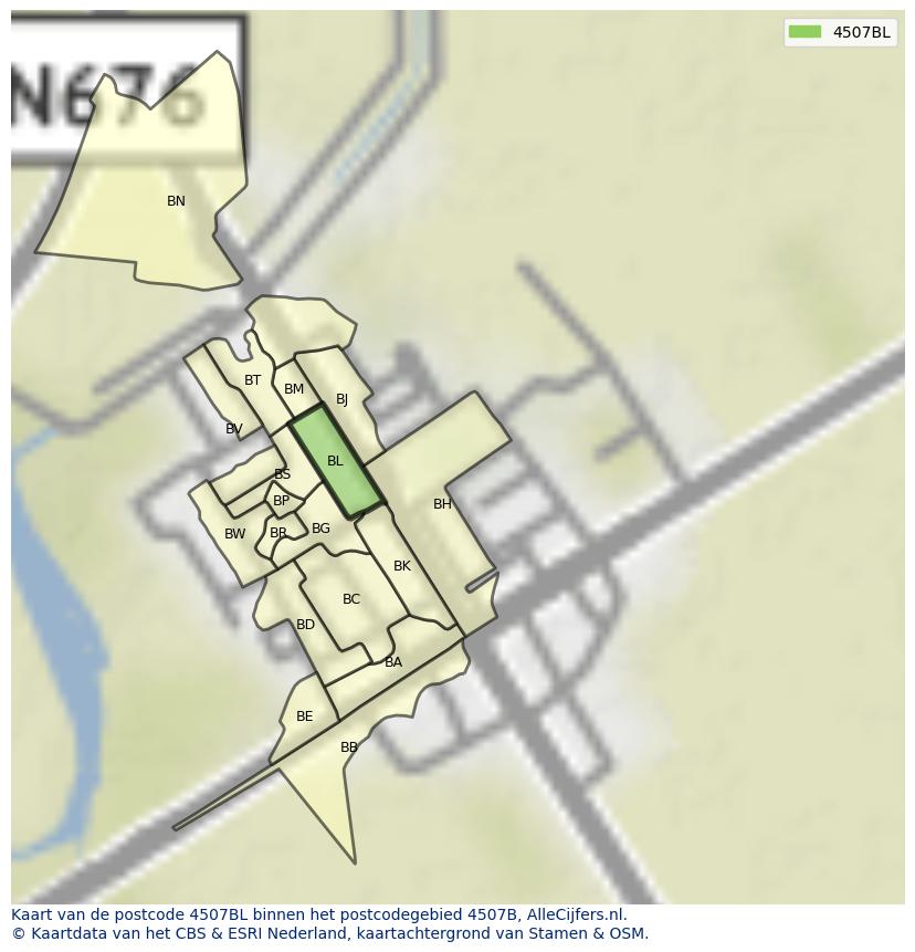 Afbeelding van het postcodegebied 4507 BL op de kaart.