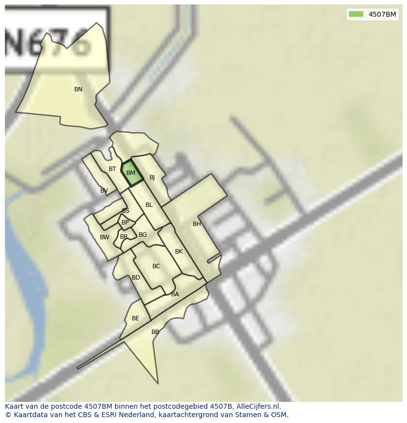Afbeelding van het postcodegebied 4507 BM op de kaart.