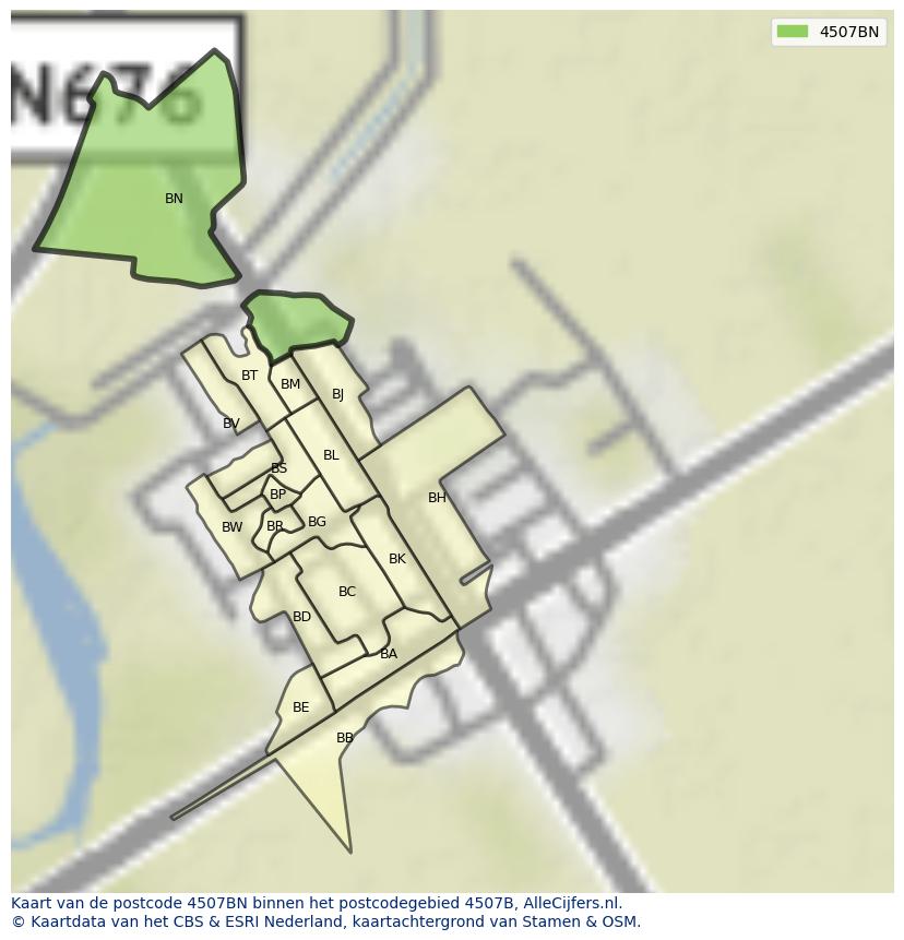 Afbeelding van het postcodegebied 4507 BN op de kaart.