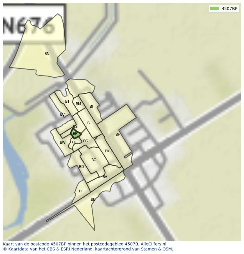 Afbeelding van het postcodegebied 4507 BP op de kaart.