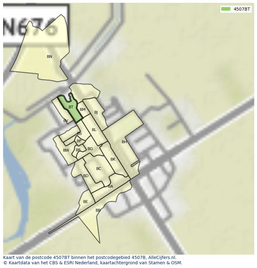 Afbeelding van het postcodegebied 4507 BT op de kaart.