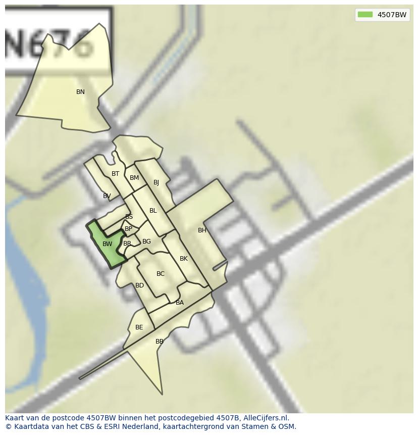 Afbeelding van het postcodegebied 4507 BW op de kaart.