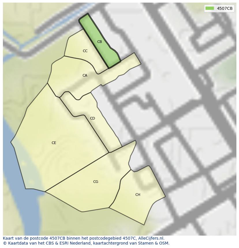 Afbeelding van het postcodegebied 4507 CB op de kaart.
