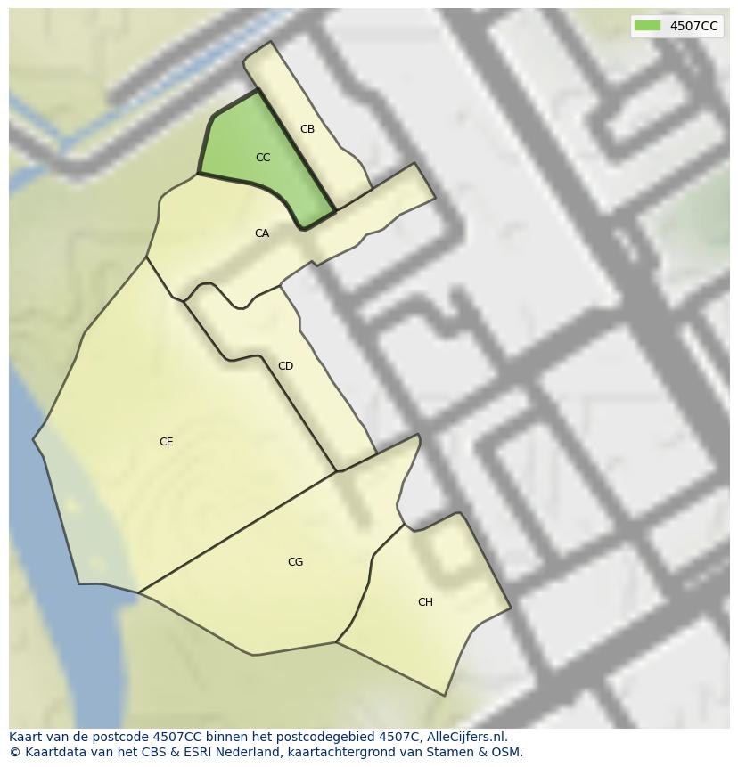 Afbeelding van het postcodegebied 4507 CC op de kaart.