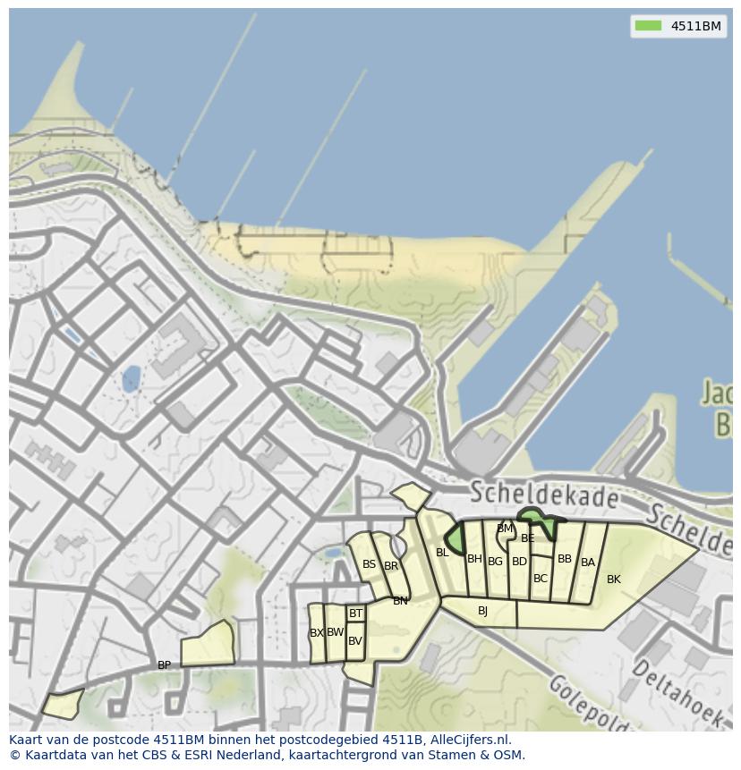 Afbeelding van het postcodegebied 4511 BM op de kaart.