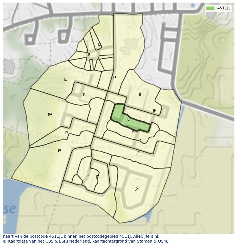Afbeelding van het postcodegebied 4511 JL op de kaart.