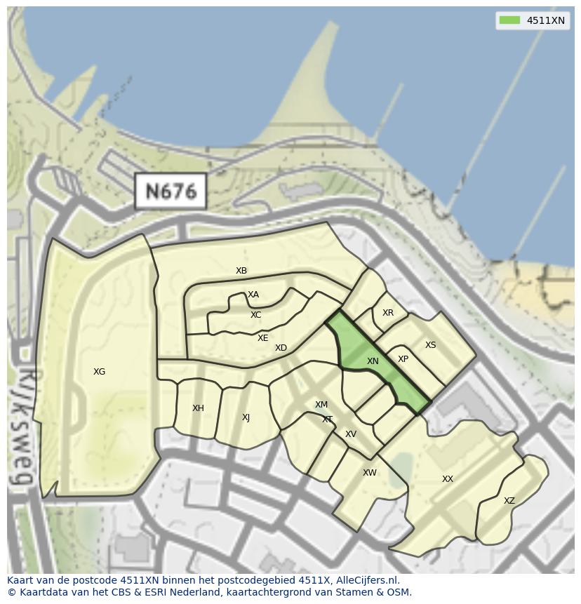 Afbeelding van het postcodegebied 4511 XN op de kaart.