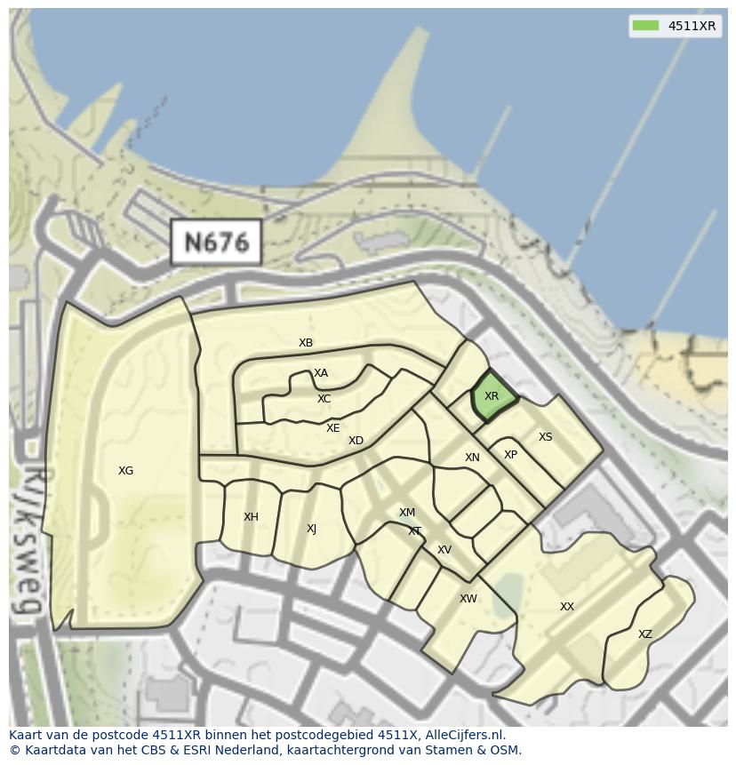 Afbeelding van het postcodegebied 4511 XR op de kaart.