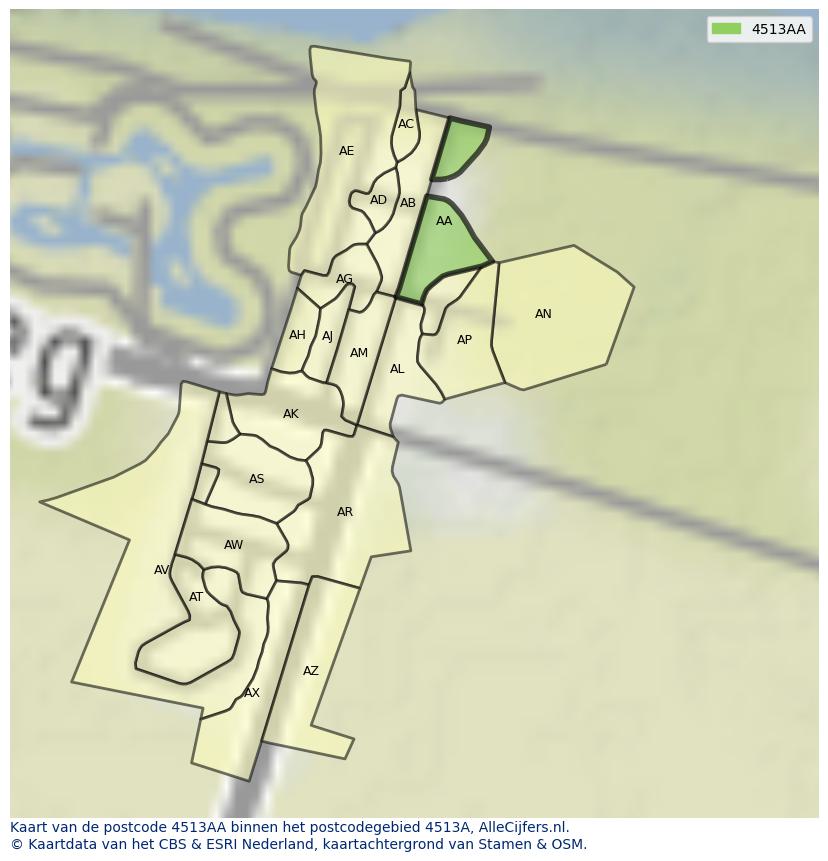 Afbeelding van het postcodegebied 4513 AA op de kaart.