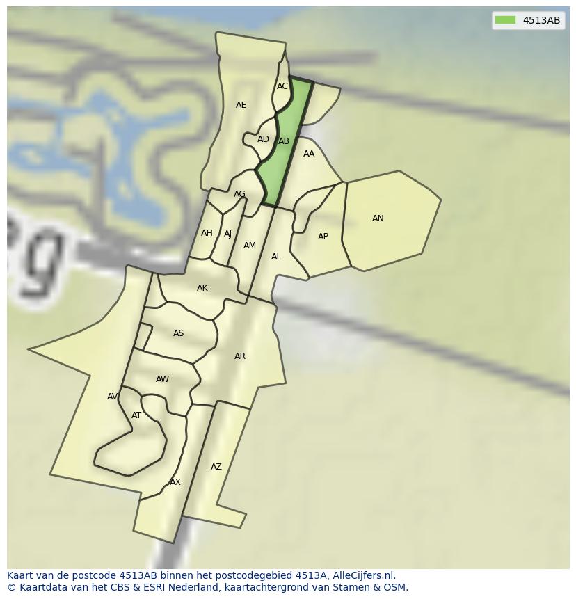 Afbeelding van het postcodegebied 4513 AB op de kaart.